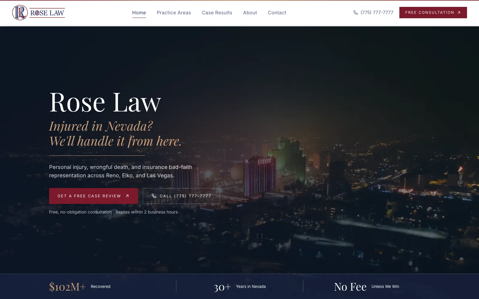 Rose Law Nevada website